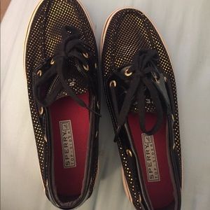 Size 6 Sperry Top-Siders black and gold.